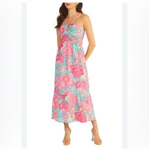 New Lush Ruched Halter Floral Maxi Dress, size Medium